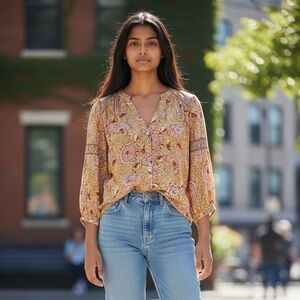 ba&sh Vlad Shirt Blouse Yellow Pink Floral Button Front Boho Like New Size S